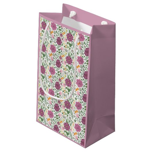 Trendy Floral Pattern Pink Yellow Paars Greenery Klein Cadeauzakje (Achterkant Gekanteld)