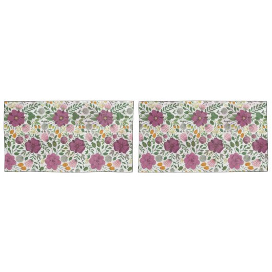 Trendy Floral Pattern Pink Yellow Paars Greenery Kussensloop (Voorkant-Set)