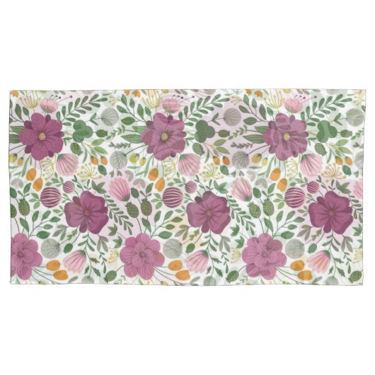 Trendy Floral Pattern Pink Yellow Paars Greenery Kussensloop (Voorkant-Links)