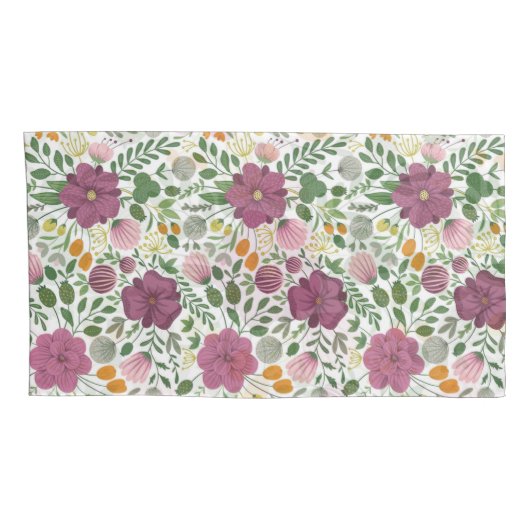 Trendy Floral Pattern Pink Yellow Paars Greenery Kussensloop (Achterkant-Rechts)