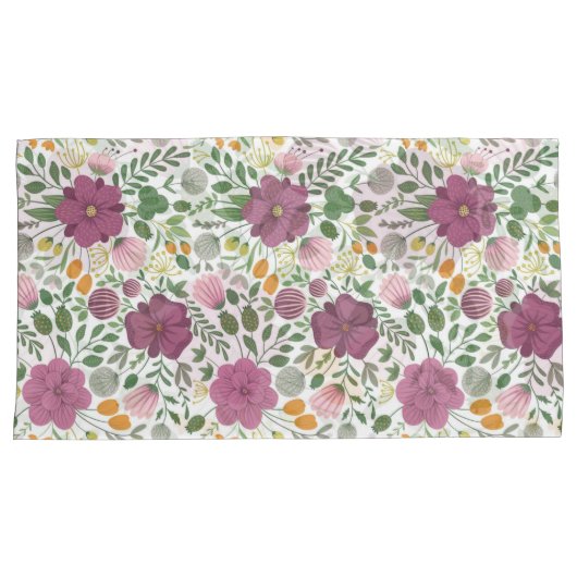 Trendy Floral Pattern Pink Yellow Paars Greenery Kussensloop (Voorkant-Rechts)