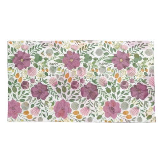 Trendy Floral Pattern Pink Yellow Paars Greenery Kussensloop (Achterkant-Links)