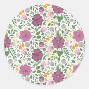 Trendy Floral Pattern Pink Yellow Paars Greenery Ronde Sticker