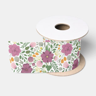 Trendy Floral Pattern Pink Yellow Paars Greenery Satijnen Lint