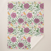 Trendy Floral Pattern Pink Yellow Paars Greenery Sherpa Deken (Voorkant)