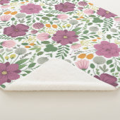 Trendy Floral Pattern Pink Yellow Paars Greenery Sherpa Deken (3/4)