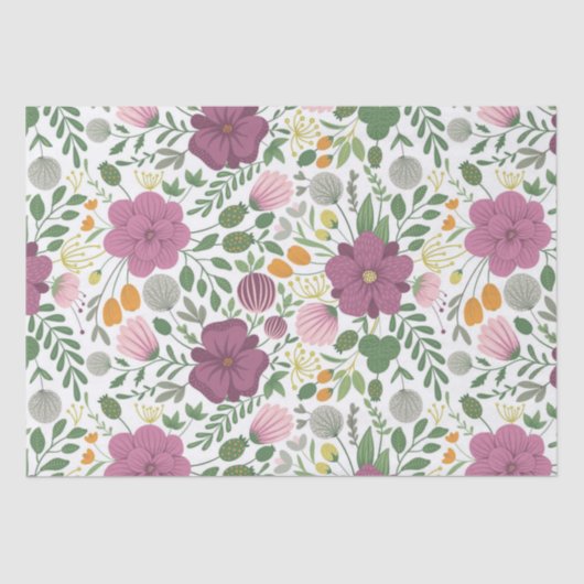 Trendy Floral Pattern Pink Yellow Paars Greenery Tissuepapier (Voorkant)