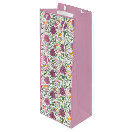 Trendy Floral Pattern Pink Yellow Paars Greenery Wijn Cadeautas