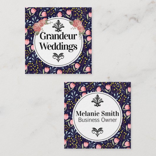 Trendy Floral Pattern Vierkante Visitekaartje (Voorkant / Achterkant)