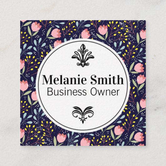 Trendy Floral Pattern Vierkante Visitekaartje (Achterkant)