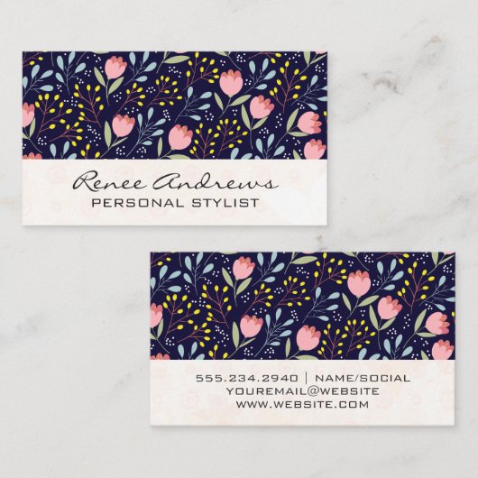 Trendy Floral Pattern Visitekaartje (Voorkant / Achterkant)