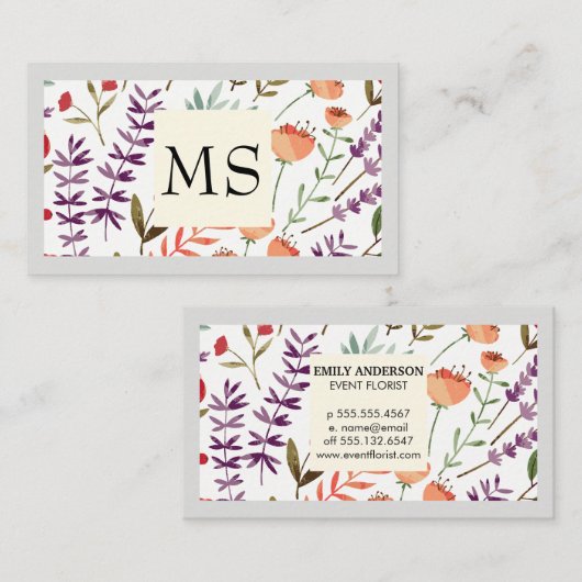 Trendy Floral Pattern Visitekaartje (Voorkant / Achterkant)