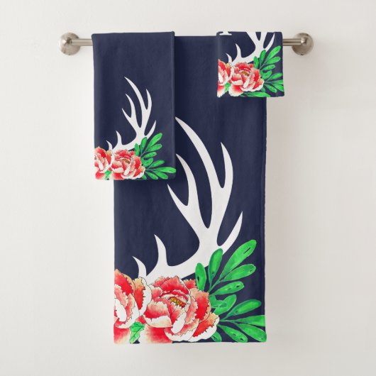 Trendy Floral Peonies & Deer Antlers Bad Handdoek (Insitu)