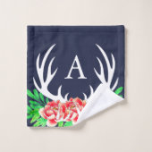 Trendy Floral Peonies & Deer Antlers Bad Handdoek (Wasdoekje)