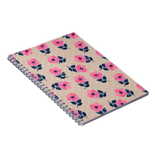 Trendy Floral Pink Beige Feminine Pattern Notitieboek (Rechterzijde)