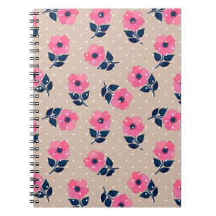 Trendy Floral Pink Beige Feminine Pattern Notitieboek