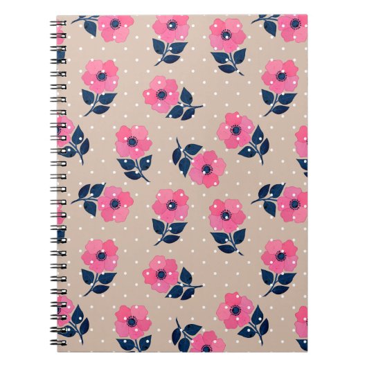 Trendy Floral Pink Beige Feminine Pattern Notitieboek (Voorkant)