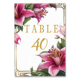 Trendy Floral Pink Stylish Wedding Table Number Kaart