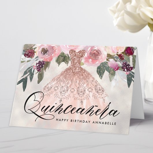 Trendy Floral Quinceañera Verjaardag Kaart