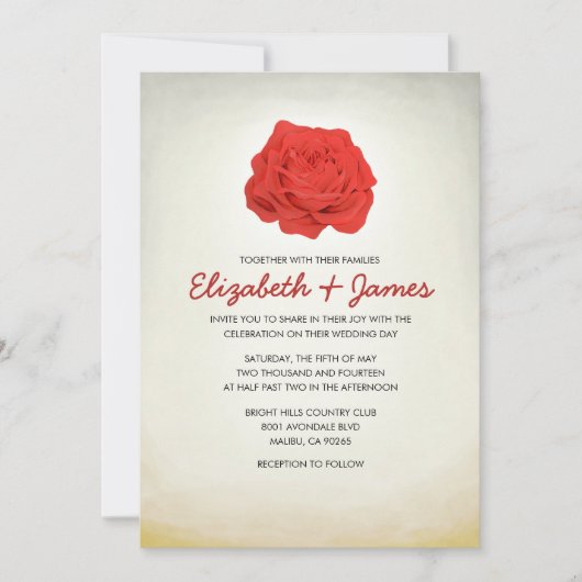 Trendy Floral Red en Gold Wedding Invitations Kaart (Voorkant)
