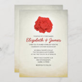Trendy Floral Red en Gold Wedding Invitations Kaart (Voorkant / Achterkant)