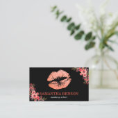 Trendy Floral Roos Gold Lips Makeup Artist Visitekaartje (Staand voorkant)