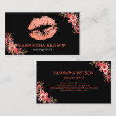 Trendy Floral Roos Gold Lips Makeup Artist Visitekaartje (Voorkant / Achterkant)