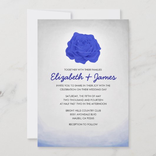 Trendy Floral Royal Blue Wedding Invitations Kaart (Voorkant)