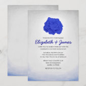 Trendy Floral Royal Blue Wedding Invitations Kaart (Voorkant / Achterkant)
