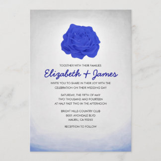 Trendy Floral Royal Blue Wedding Invitations Kaart