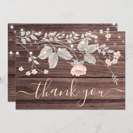 trendy Floral Rustic-strijklichten bedankt Kaart (Voorkant / Achterkant)