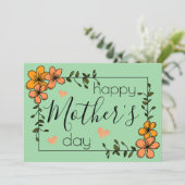 Trendy floral sinaasappel green happy moederdag kaart (Staand voorkant)
