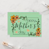 Trendy floral sinaasappel green happy moederdag kaart (Voorkant / Achterkant in situ)