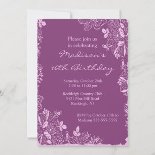 Trendy Floral Sweet Sixteen Birthday Uitnodiging