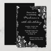 Trendy Floral Sweet Sixteen Birthday Uitnodiging (Voorkant / Achterkant)