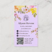 Trendy floral waterverf lavendel logo qr code visitekaartje (Achterkant)