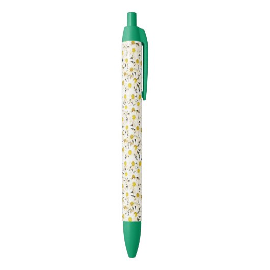 Trendy Floral White Daisies Green Design Sjabloon Blauwe Inkt Pen (Achterkant (Verticaal))