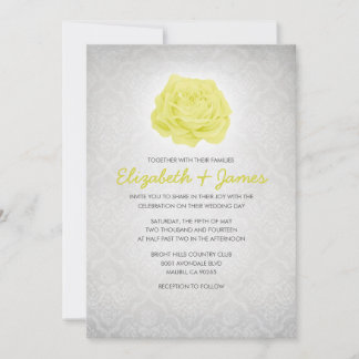 Trendy Floral White Damask Wedding Invitations Kaart