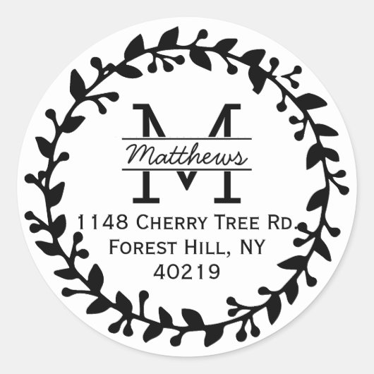 Trendy Floral Wreath Custom Monogram Ronde Sticker (Voorkant)