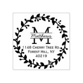 Trendy Floral Wreath Custom Monogram Rubberstempel (Afrduk)