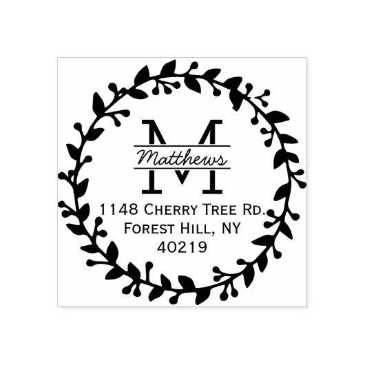 Trendy Floral Wreath Custom Monogram Rubberstempel (Afrduk)