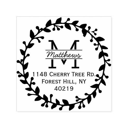 Trendy Floral Wreath Custom Monogram Zelfinktende Stempel (Design)