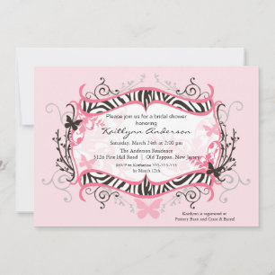 Trendy Floral Zebra Bridal Shower Invitation Kaart