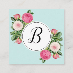 Trendy florblue monogram roos visitekaartjes