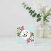 Trendy florblue monogram roos visitekaartjes (Staand voorkant)