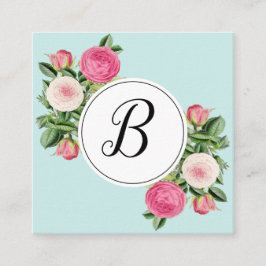 Trendy florblue monogram roos visitekaartjes