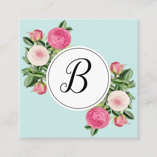 Trendy florblue monogram roos visitekaartjes (Voorkant)