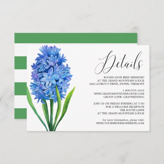 Trendy Flower Blue Hydrangea Wedding Details Kaart (Voorkant / Achterkant)