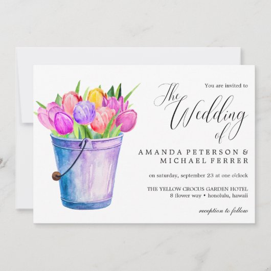 Trendy Flower bucket of tulips bruiloft Kaart (Voorkant)