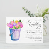 Trendy Flower bucket of tulips bruiloft Kaart (Staand voorkant)